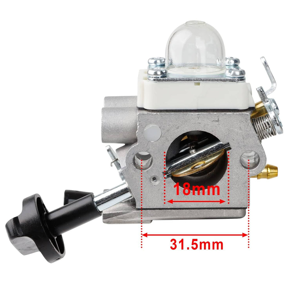 Carburetor with dome air filter cover, throttle linkage, and fuel inlet fitting
