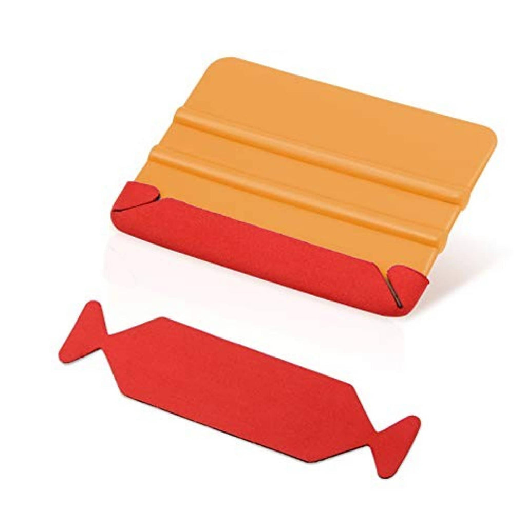 Orange felt buffer tape strip and red felt strip with arrow-shaped ends