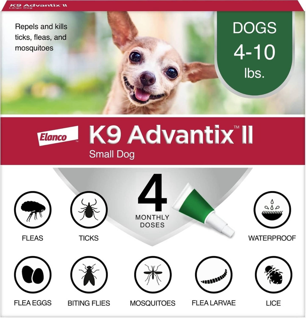 K9 Advantix II small dog topical flea and tick treatment, 4-dose pack
