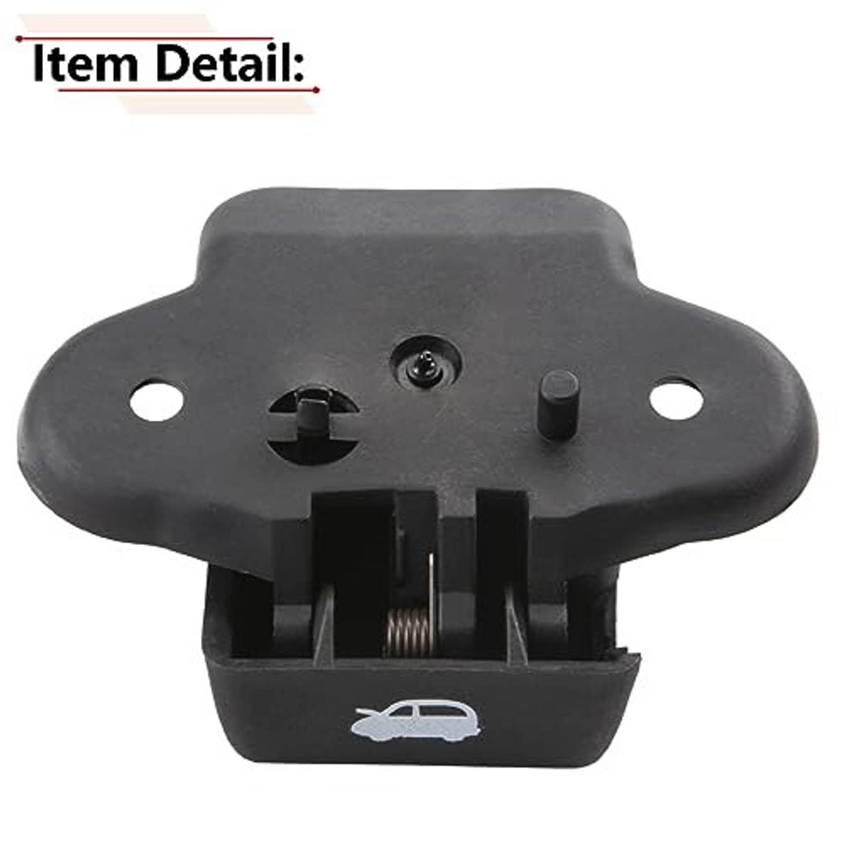 Hood release handle latch, dark plastic lever with metal spring and mounting slots