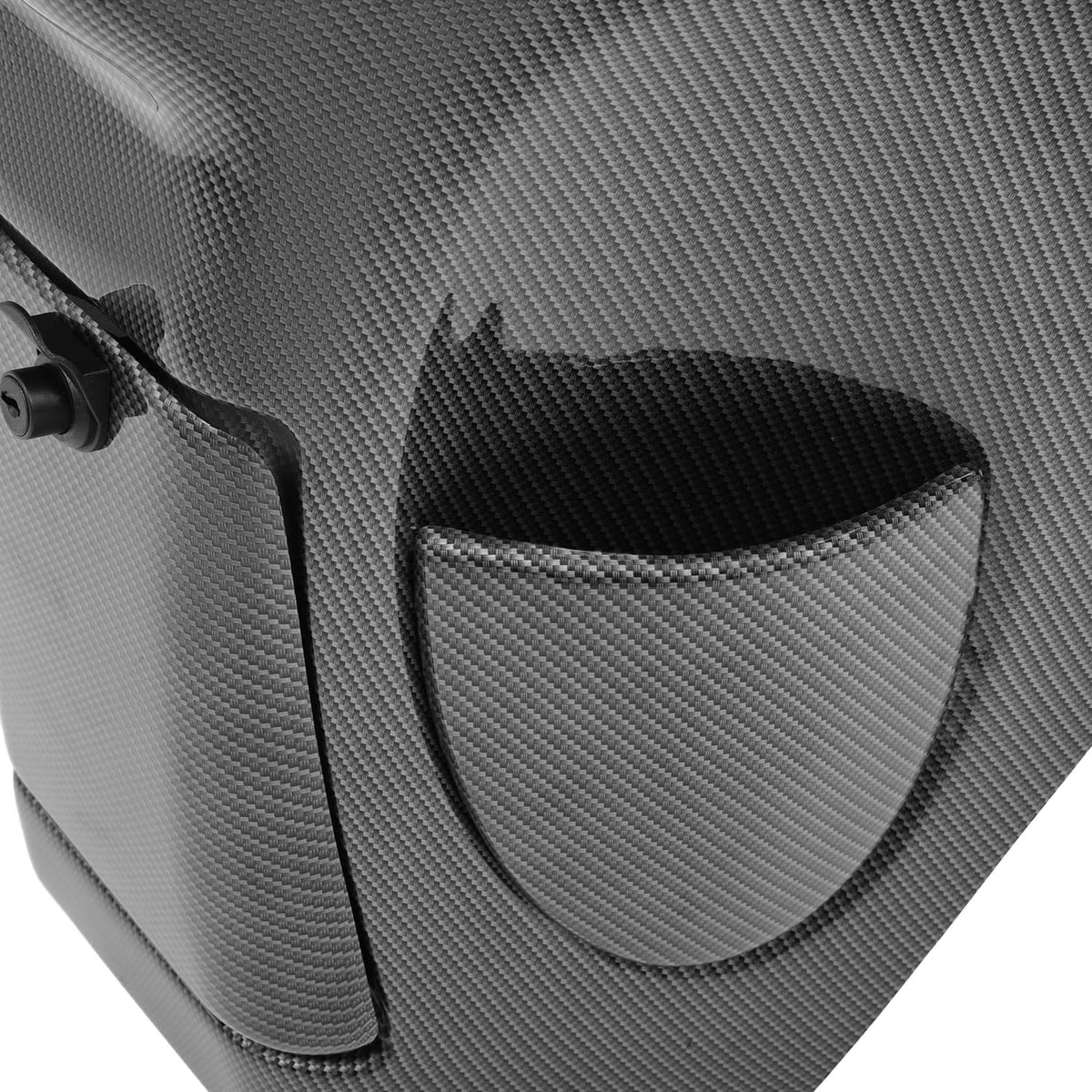 Carbon fiber style dash panel with curved trim and large speaker grille cutout
