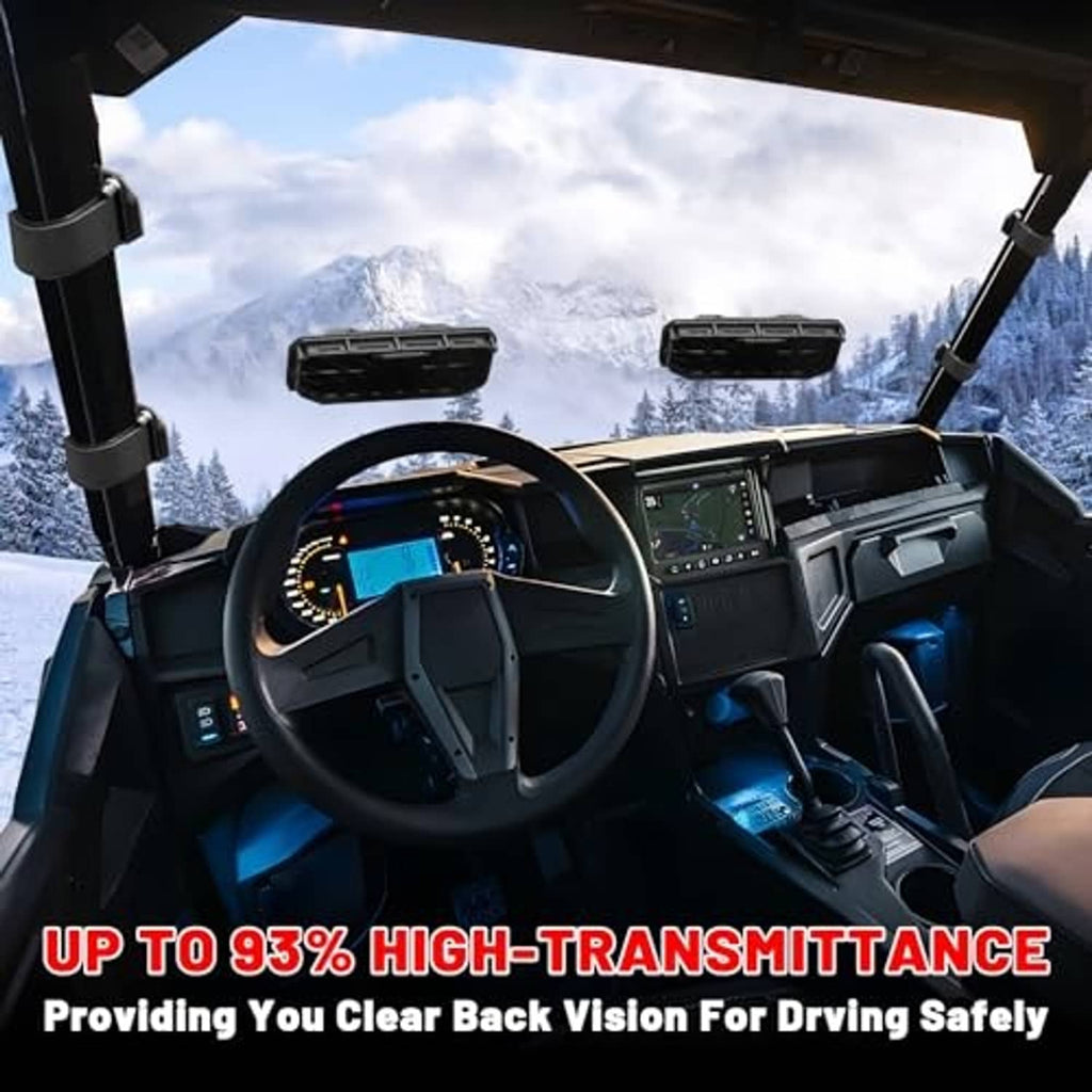 Vented windshield installed on vehicle, clear forward view from driver seat