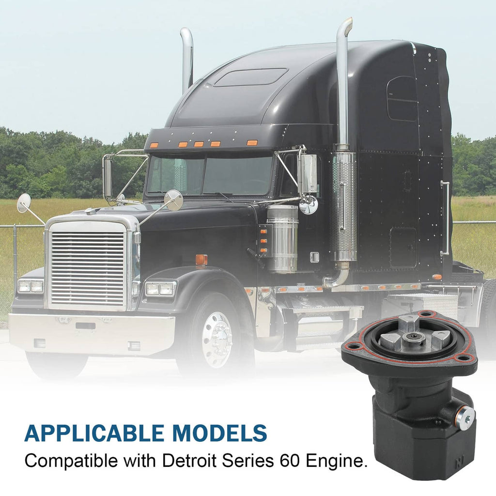 Fuel pump shown mounted on a truck front engine area, side view