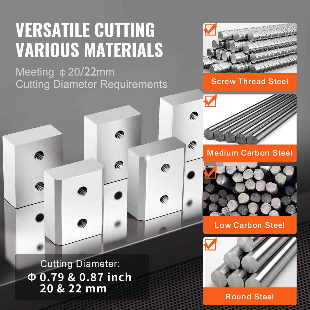 Silver rebar cutter jaw blades with mounting holes for cutting rebar