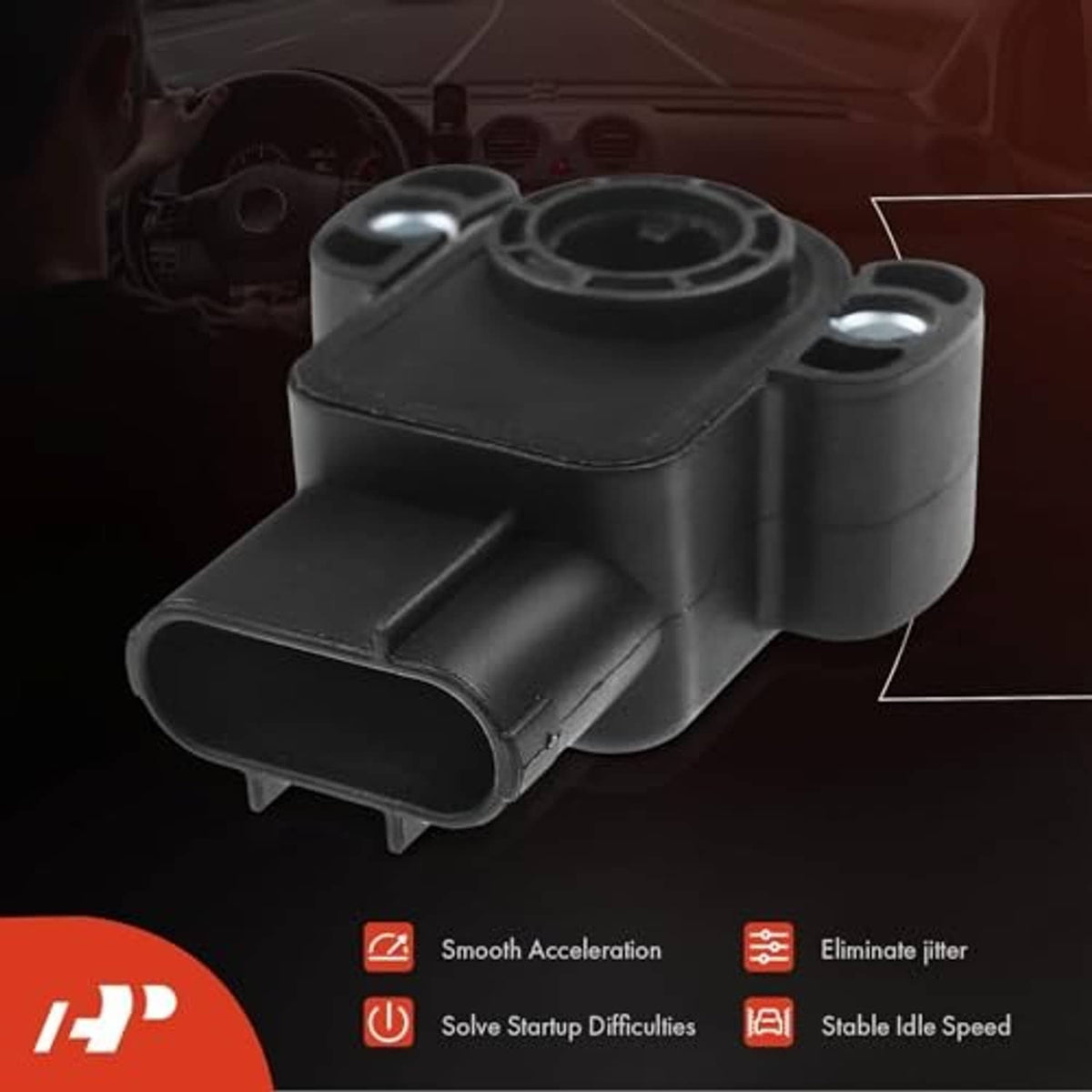 Black throttle position sensor in a car interior close-up