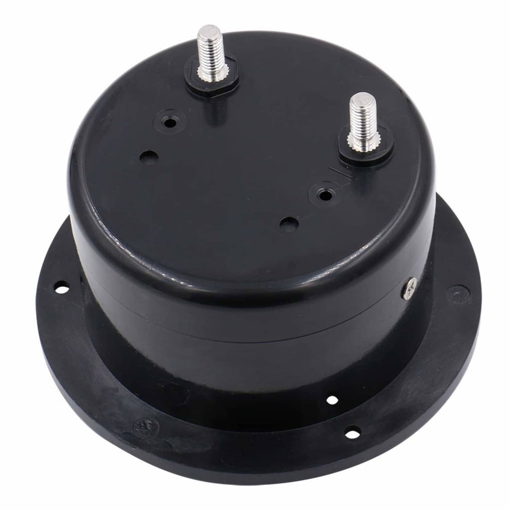Black analog panel voltmeter underside with two threaded mounting posts