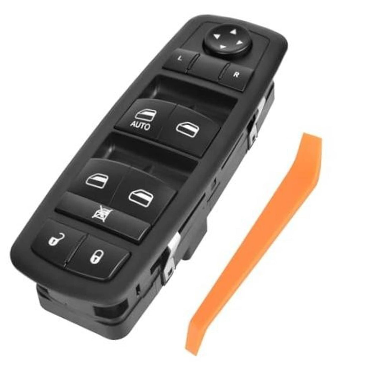 Black driver-side power master window switch with auto and lock buttons