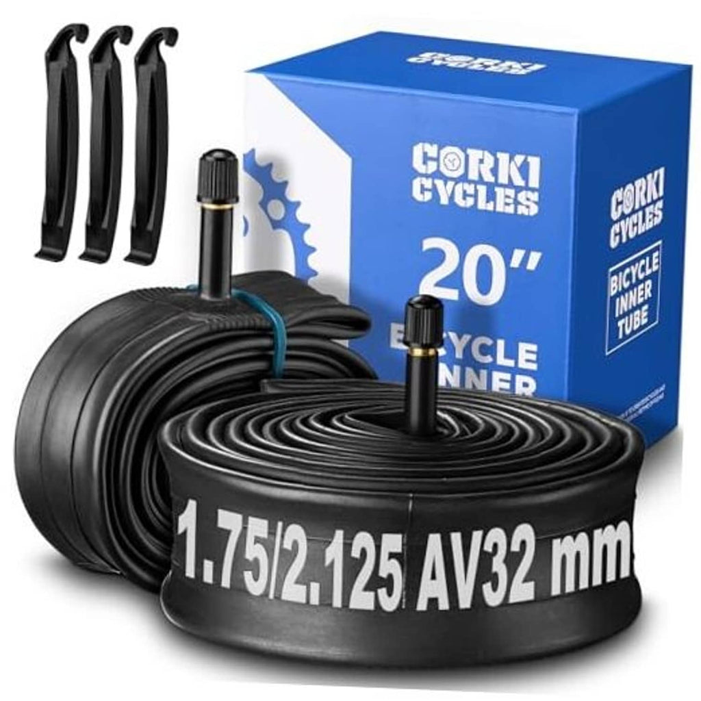 Pair of 20-inch black butyl bike inner tubes with AV32 Schrader valve