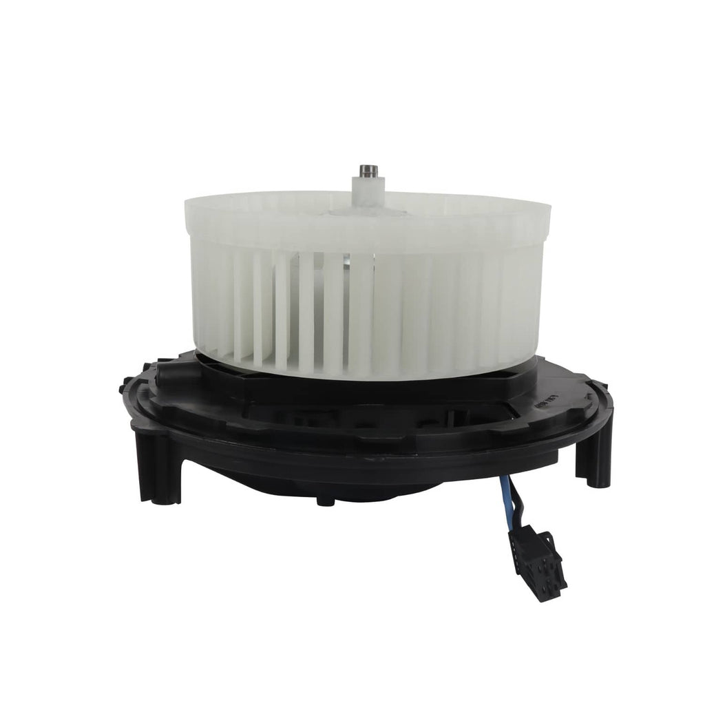 HVAC blower motor fan module with white fan blades and black base