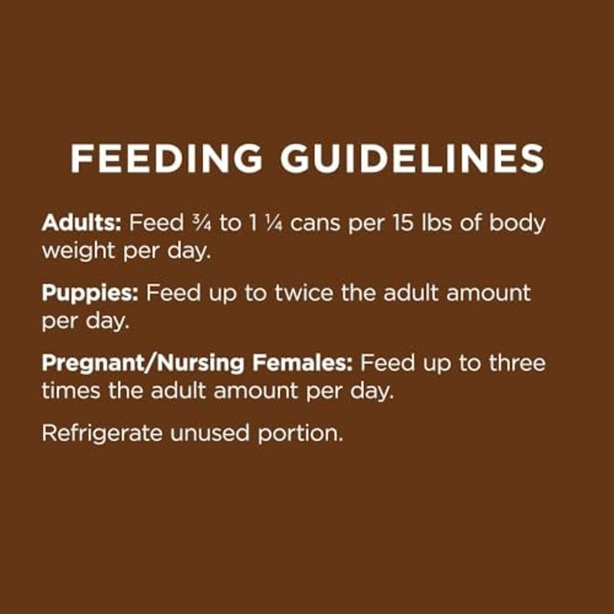 Feeding guidelines panel for Instinct Original grain-free chicken canned dog food