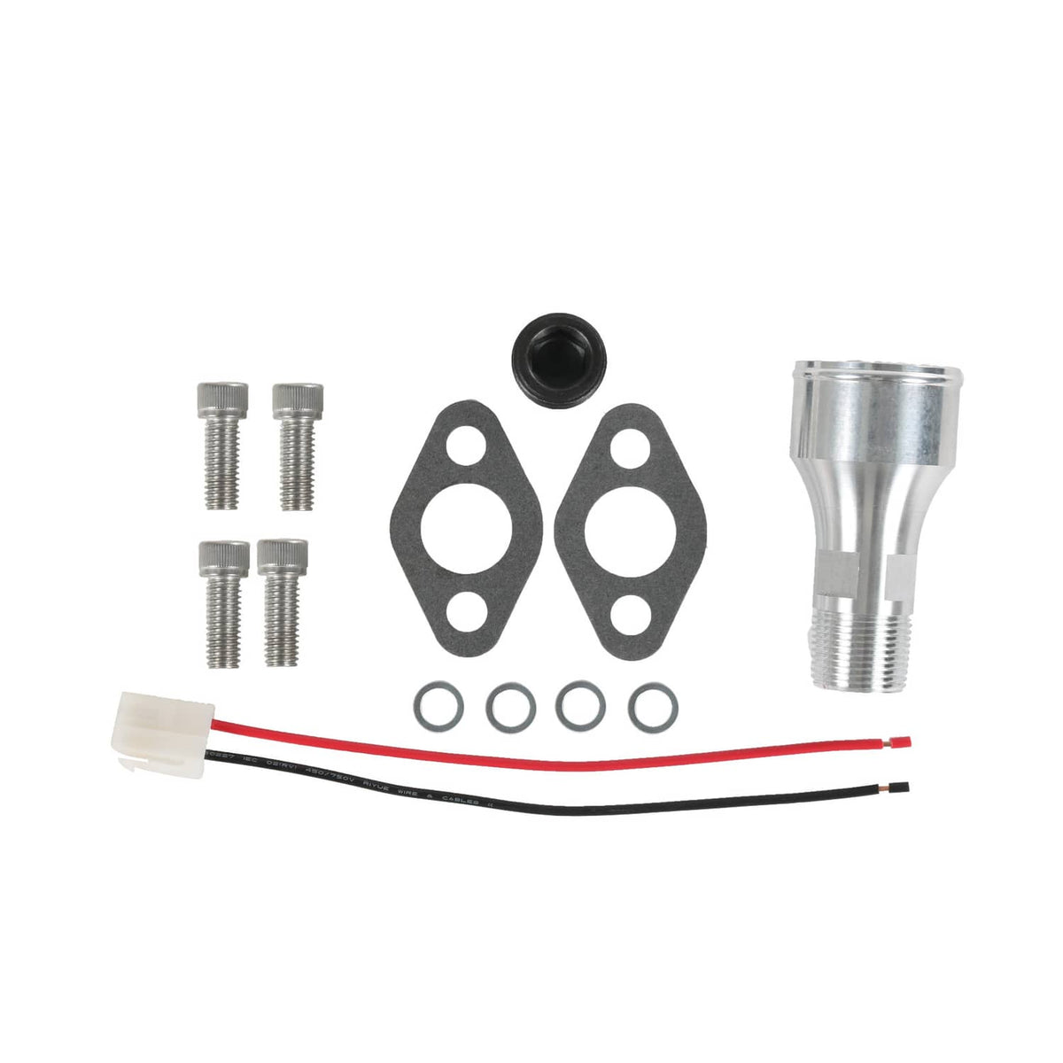 Electric water pump hardware and gasket set with red-and-black wire leads