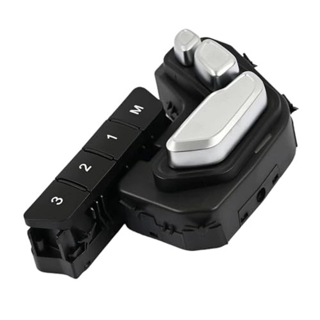 Power seat adjust control switch with black control strip and silver rocker switch