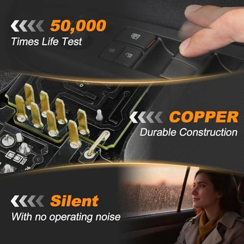 Power window switch control area with test and copper construction graphic overlay