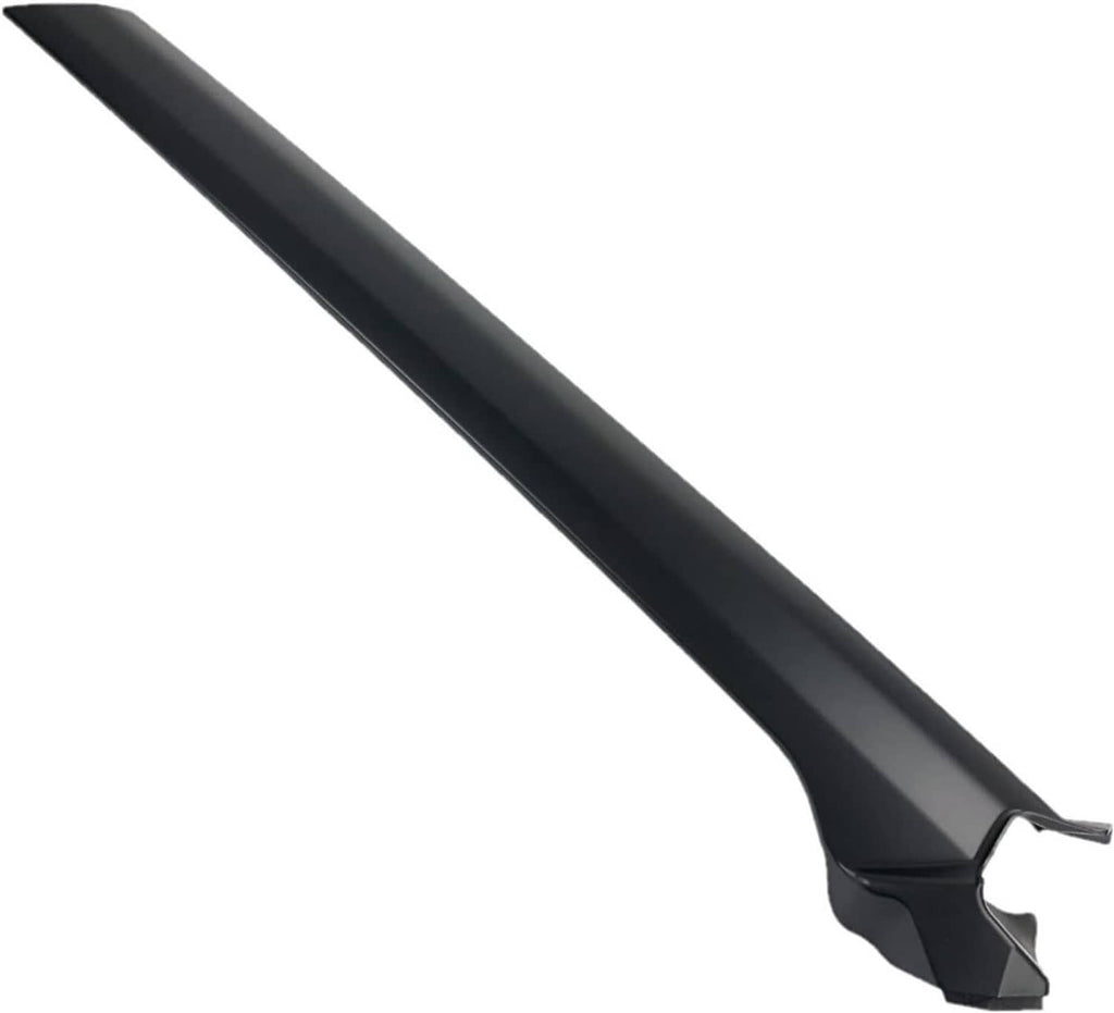 A-pillar trim molding, dark gray plastic, single long bar with notch for fit