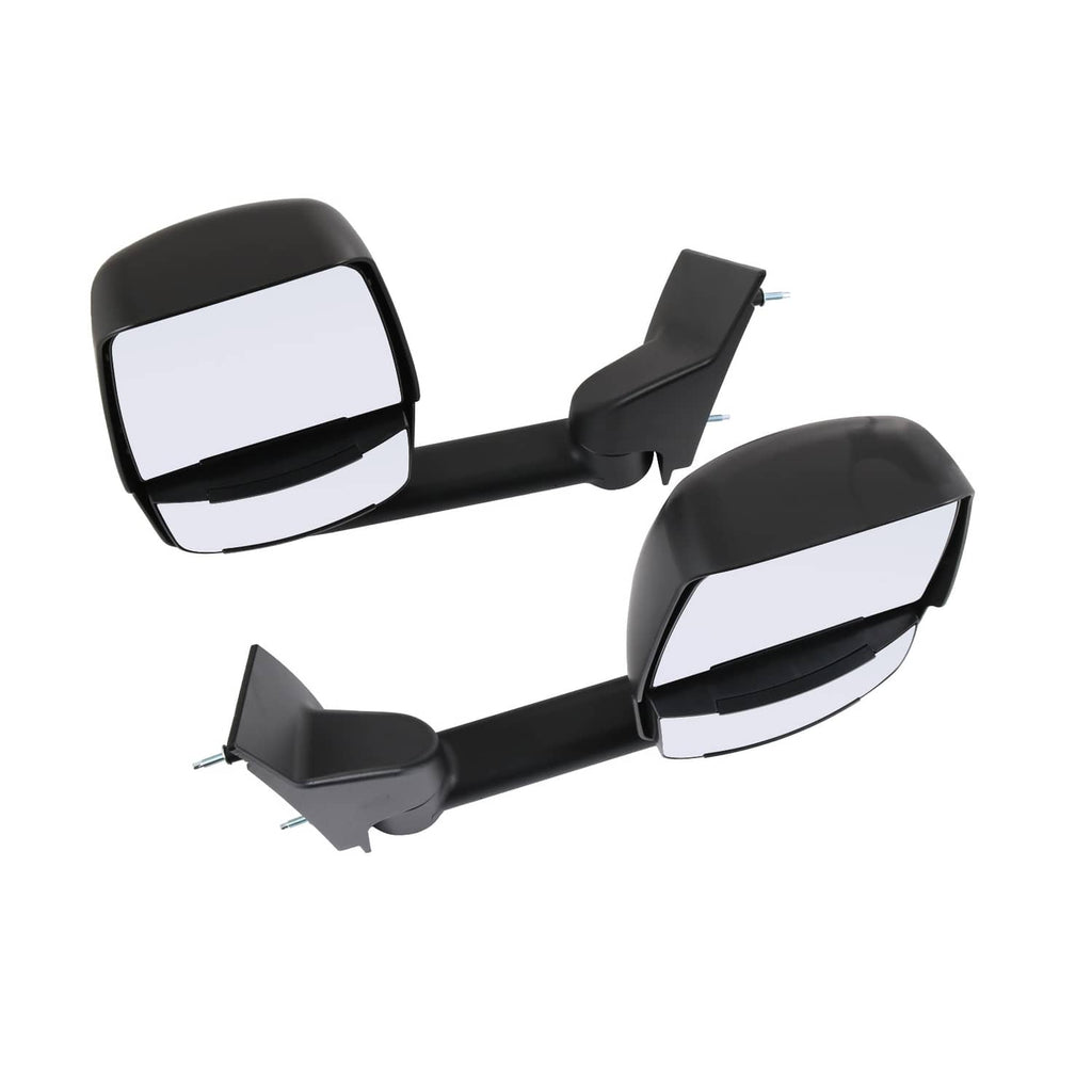 Black manual towing mirror set with clear glass and mounting arm