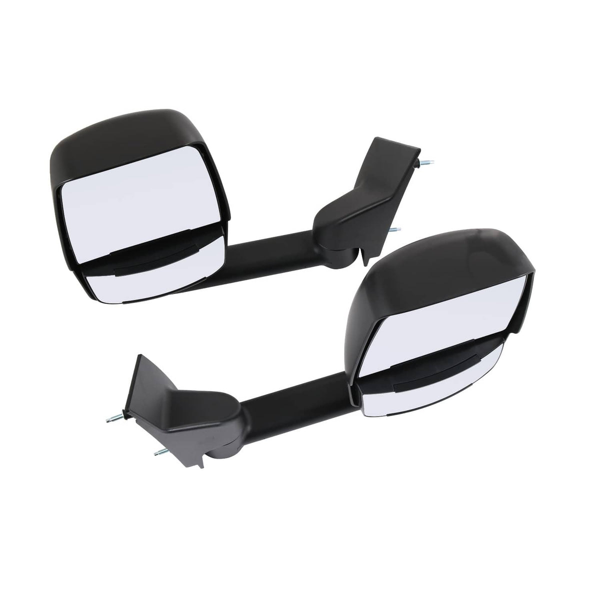 Black manual towing mirror set with clear glass and mounting arm