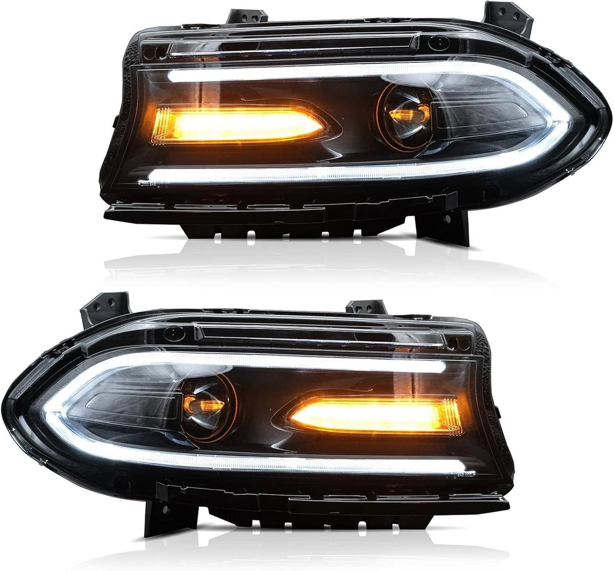Pair of LED projector headlights with amber and white light