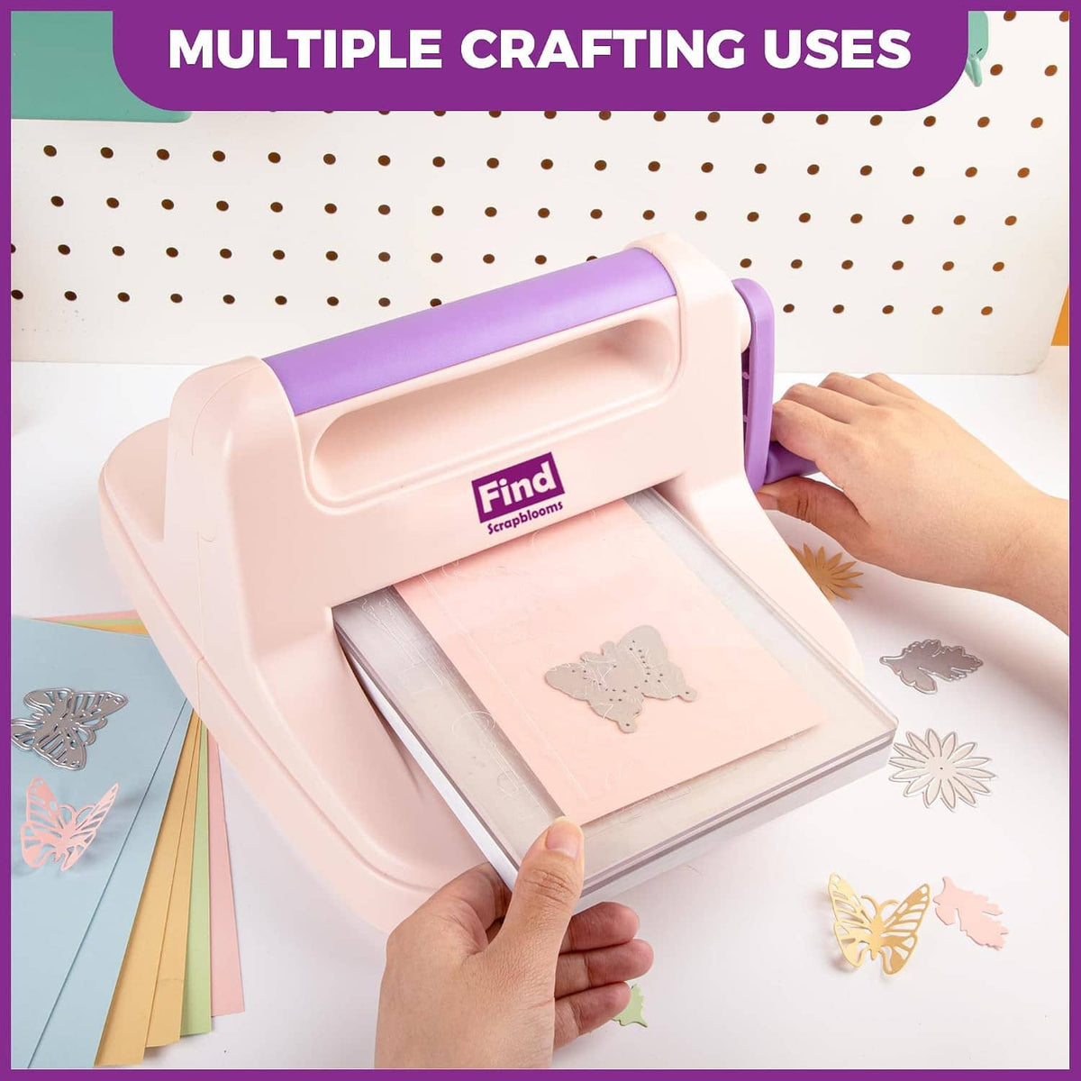 Manual die-cut and embossing machine rolling card stock with purple top bar