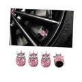 Set of 4 pink rhinestone crown car valve stem caps with silver crown tops