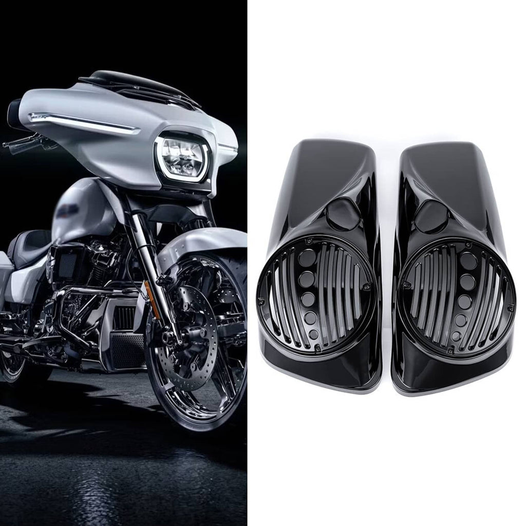 Pair of black speaker lids with grille vents and tweeter openings, side-by-side
