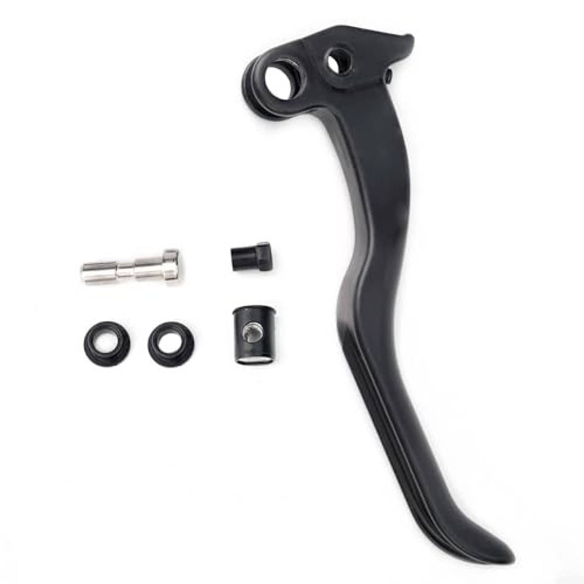 Black brake lever pull rod with included adapter pin, bushings, and washers