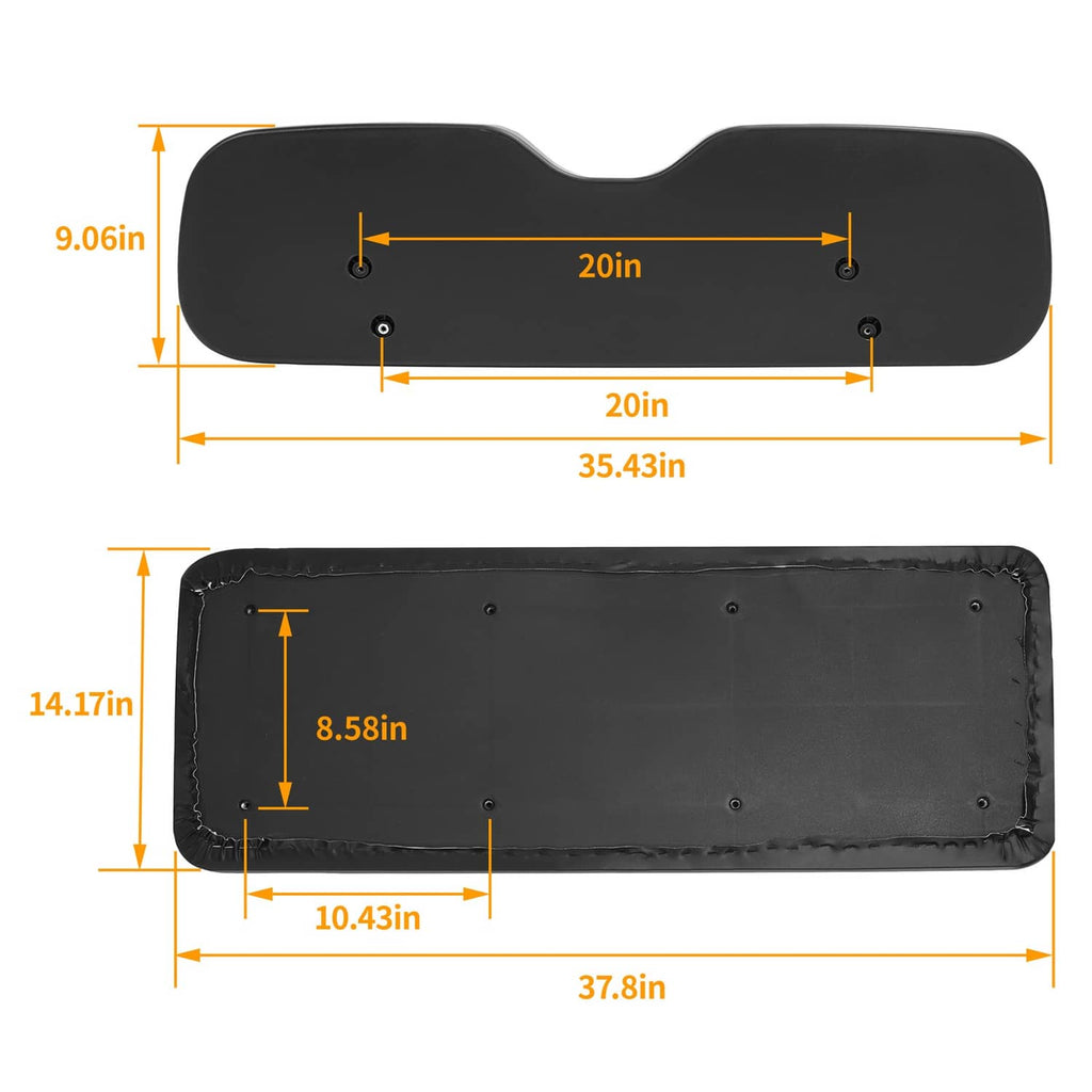 Black cushion set with mounting holes and size measurement diagram