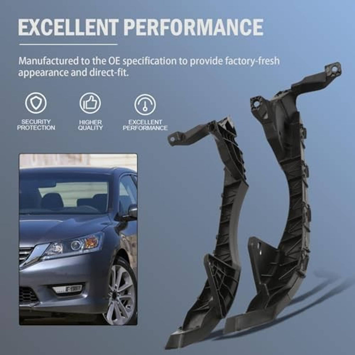 Pair of black front bumper bracket mounts with metal mounting points