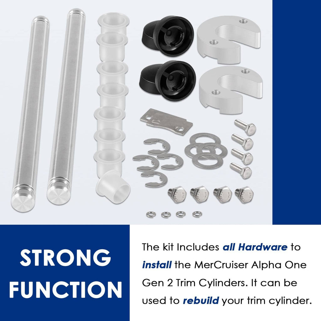 Trim cylinder pin cap bushing hardware kit with clear cylinders, caps, brackets, and fasteners