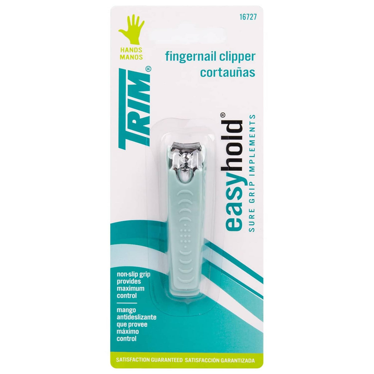 Easy Hold nail clipper with teal non-slip handle and silver cutter, in retail package