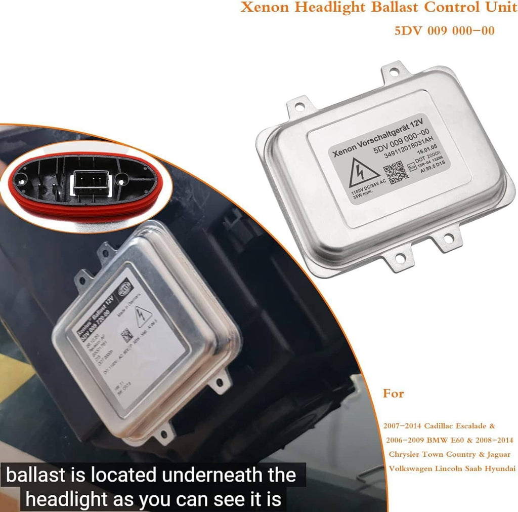 Xenon headlight ballast control unit and oval connector port, silver metal housing