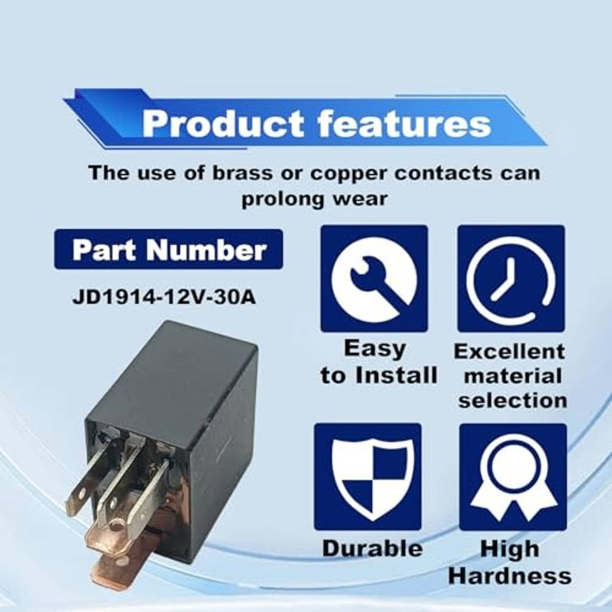 Black 5-pin relay marked JD1914-12V-30A with brass contact terminals