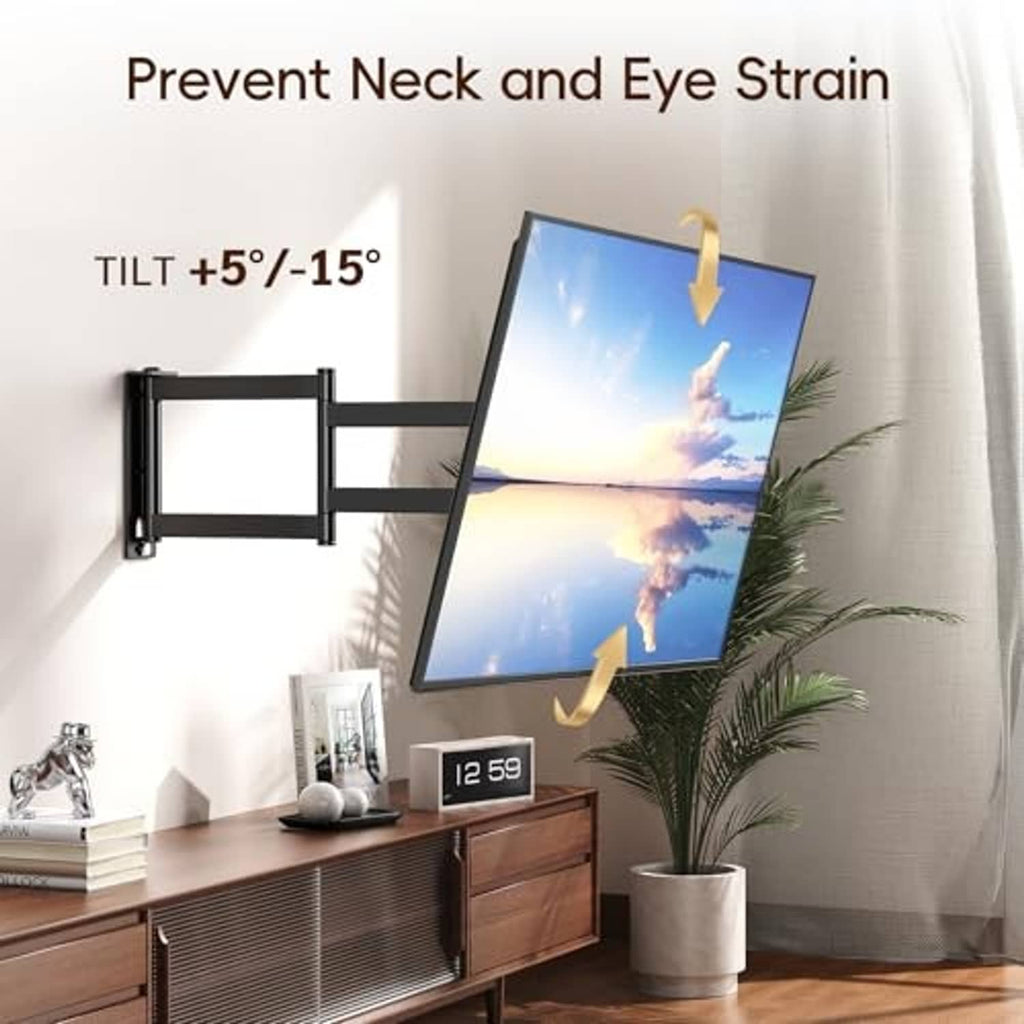 Tilt TV wall mount showing adjustable angle with flat wall bracket, black
