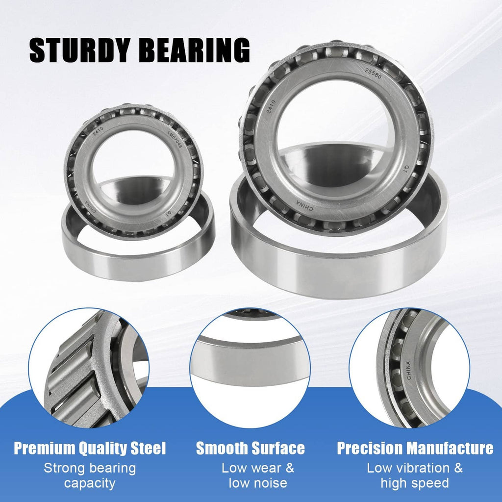 Stainless bearing axle kit with two bearing assemblies, steel races, and mounting rings