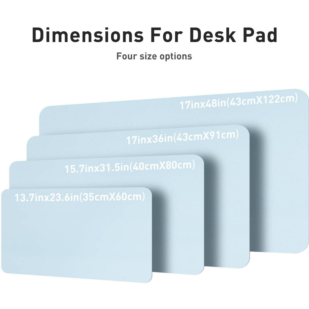 Baby blue desk pad protector set showing multiple size options