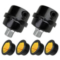 Air compressor silencer muffler set, black caps with yellow pleated filter inserts and threaded ports