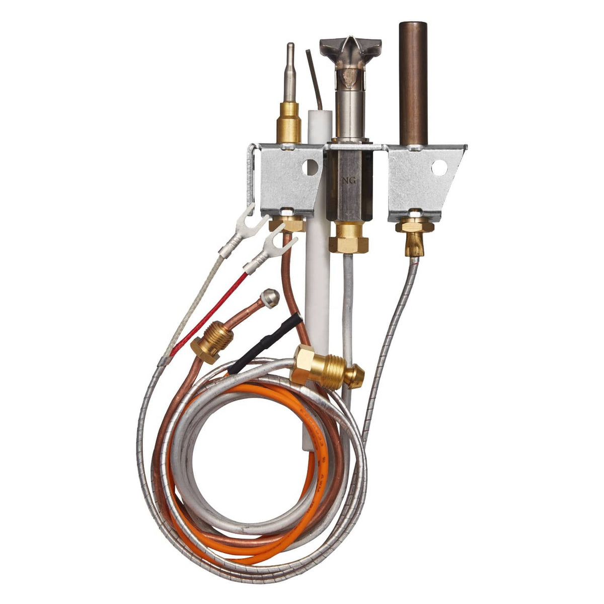Gas pilot assembly module with brass valves and wire harness with copper tubing