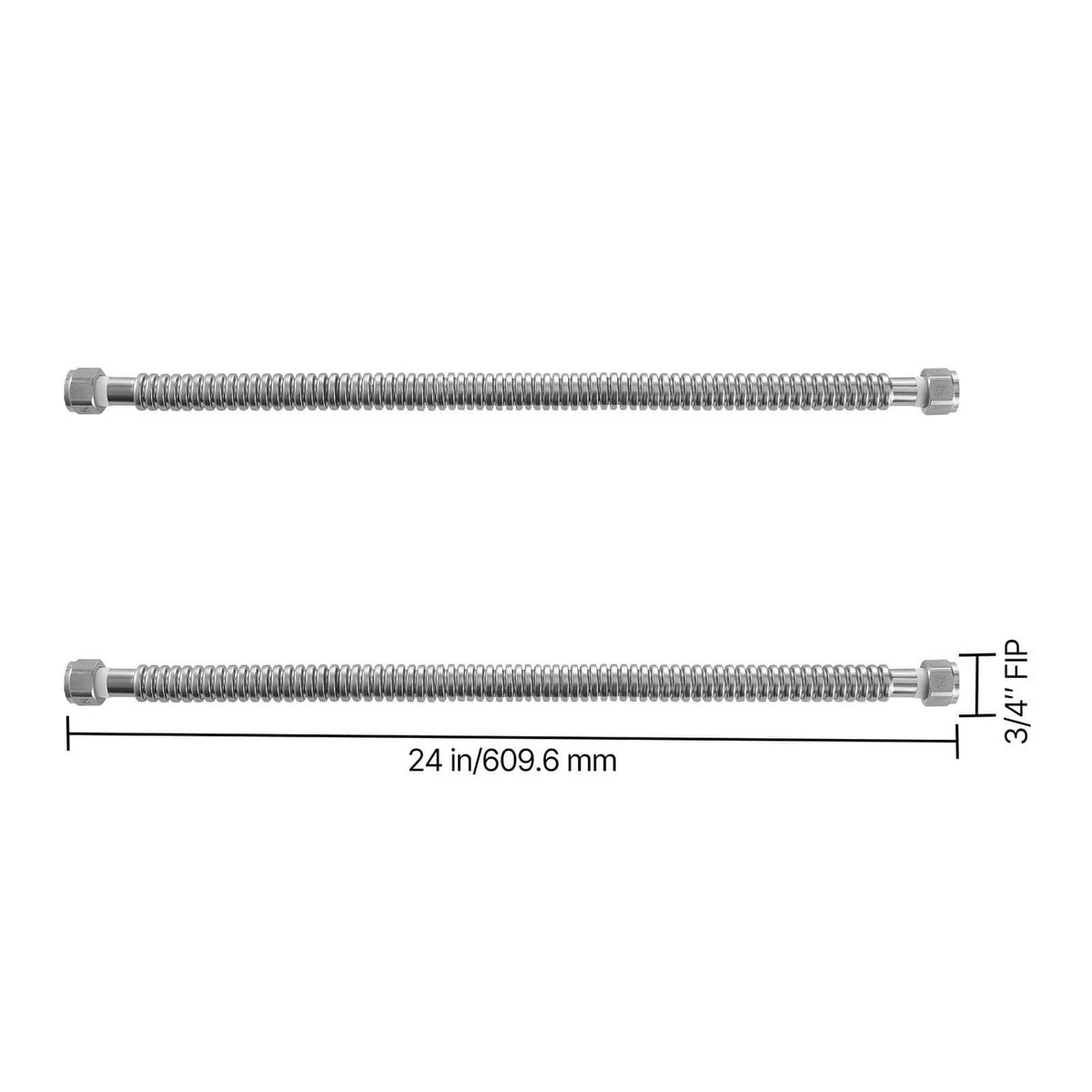 24 in flexible connector hoses with 3/4 in FIP ends, two-pack