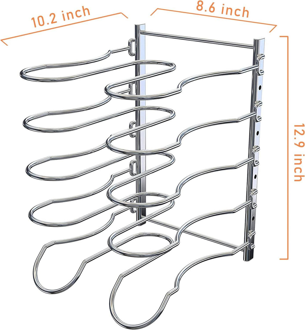 Adjustable wire pot lid rack with circular loops and side mounting holes