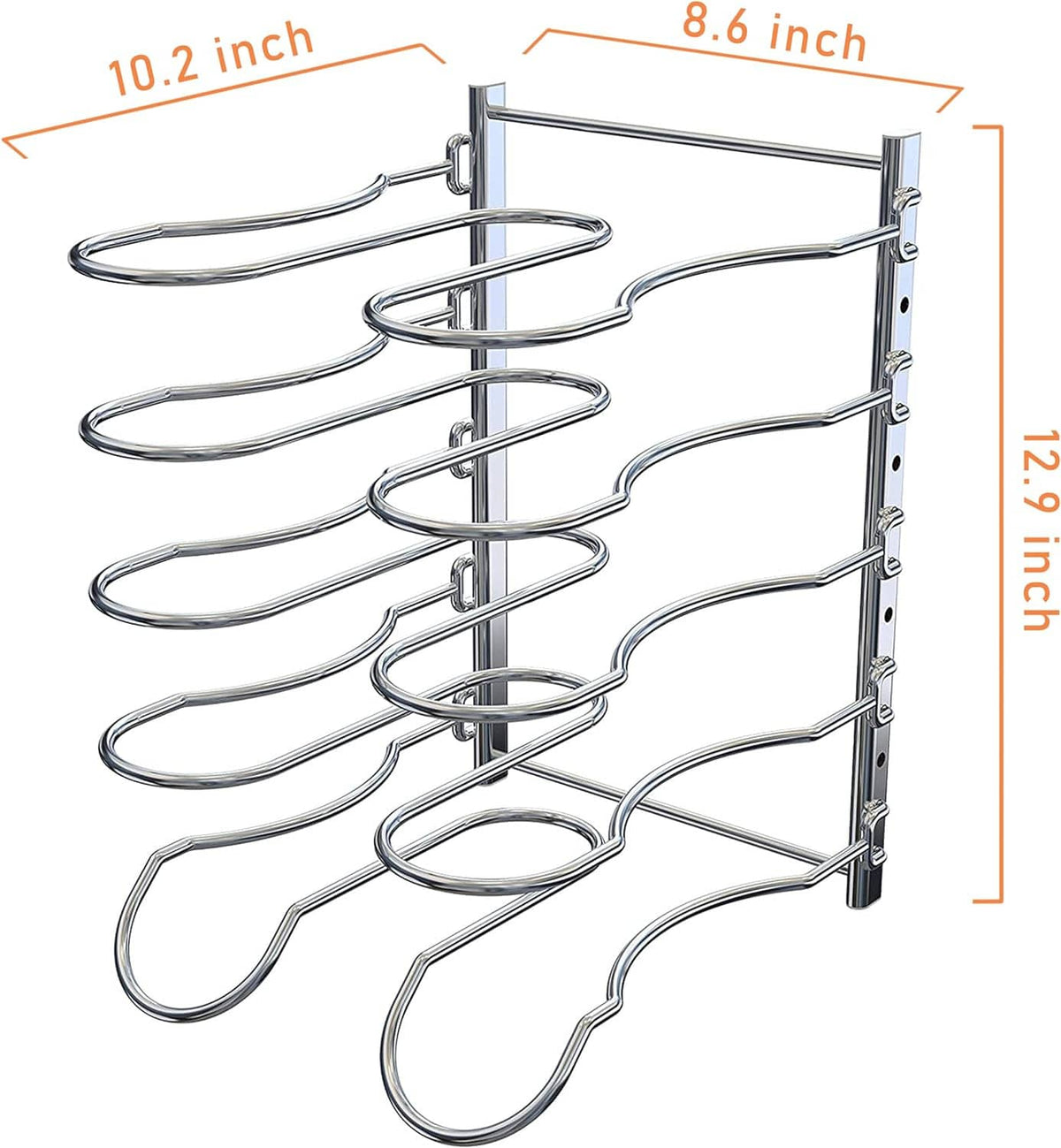 Adjustable wire pot lid rack with circular loops and side mounting holes