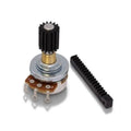 Wah replacement potentiometer with gear, rack, and black ribbed knob