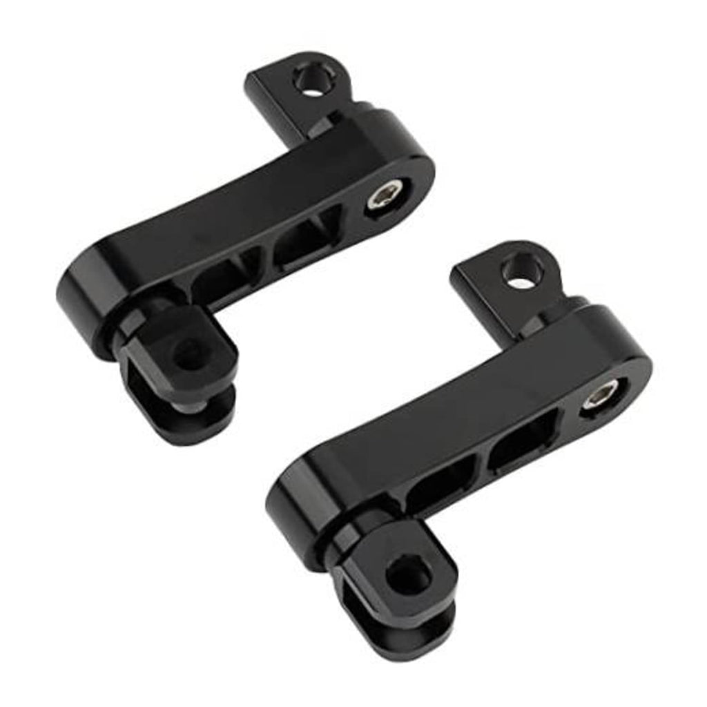 Black adjustable passenger foot peg extension mounts with slotted bars and mounting holes