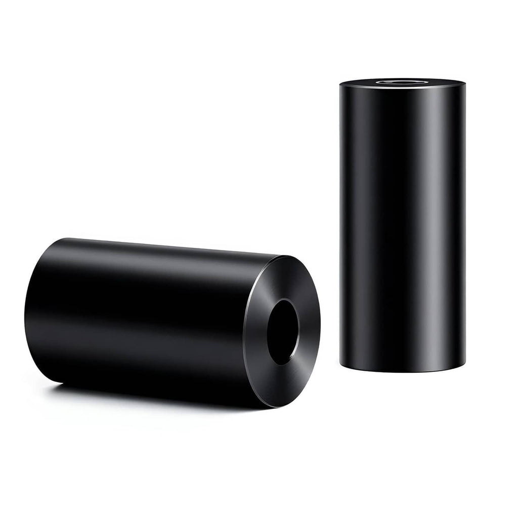 Black handlebar riser extension sleeves with a spare raised bar spacer and base hardware.
