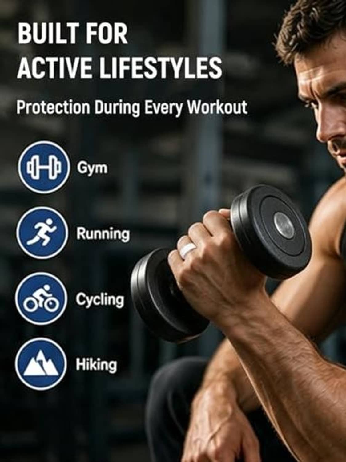 Black silicone Oura ring case worn during workout, on a person’s finger