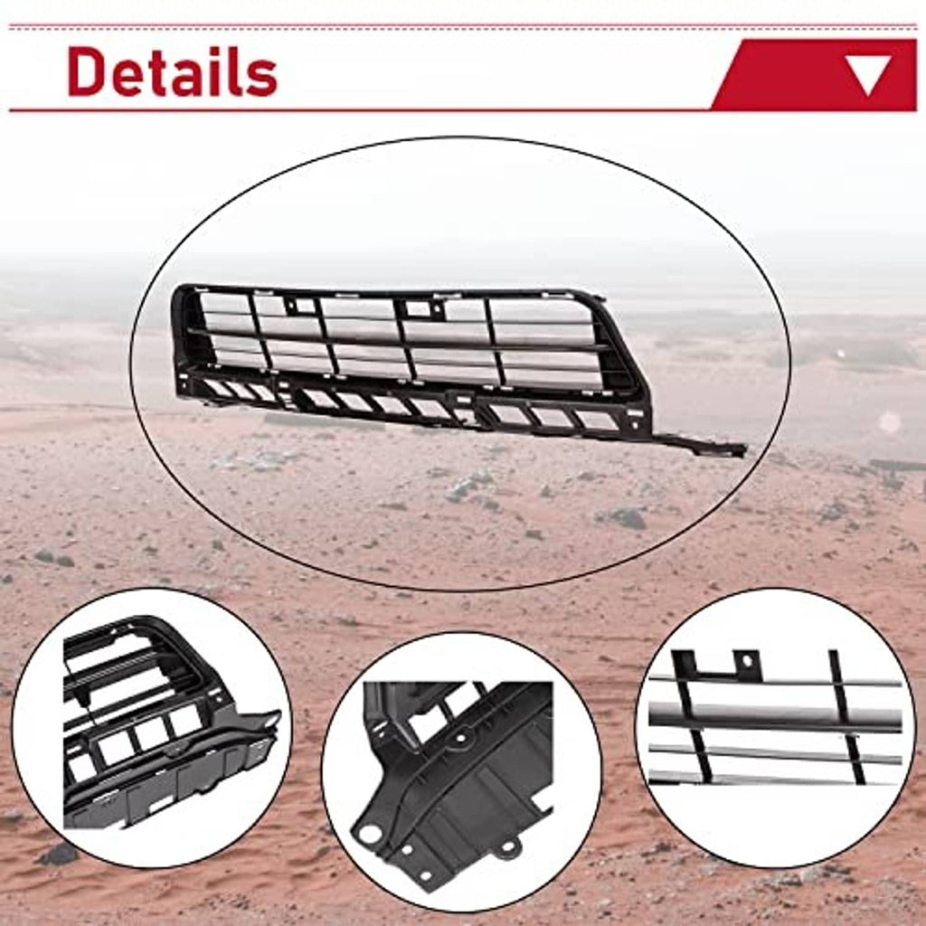 Front lower bumper grille with rectangular openings and side mounting brackets