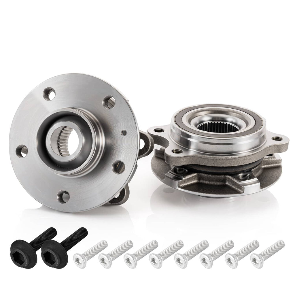 Wheel hub bearing assembly pair with flange faces and included hardware bolts