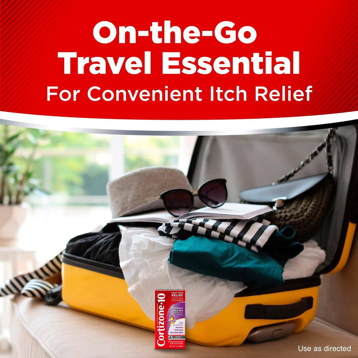 Cortizone-10 on-the-go travel essential graphic with itch relief cream tube
