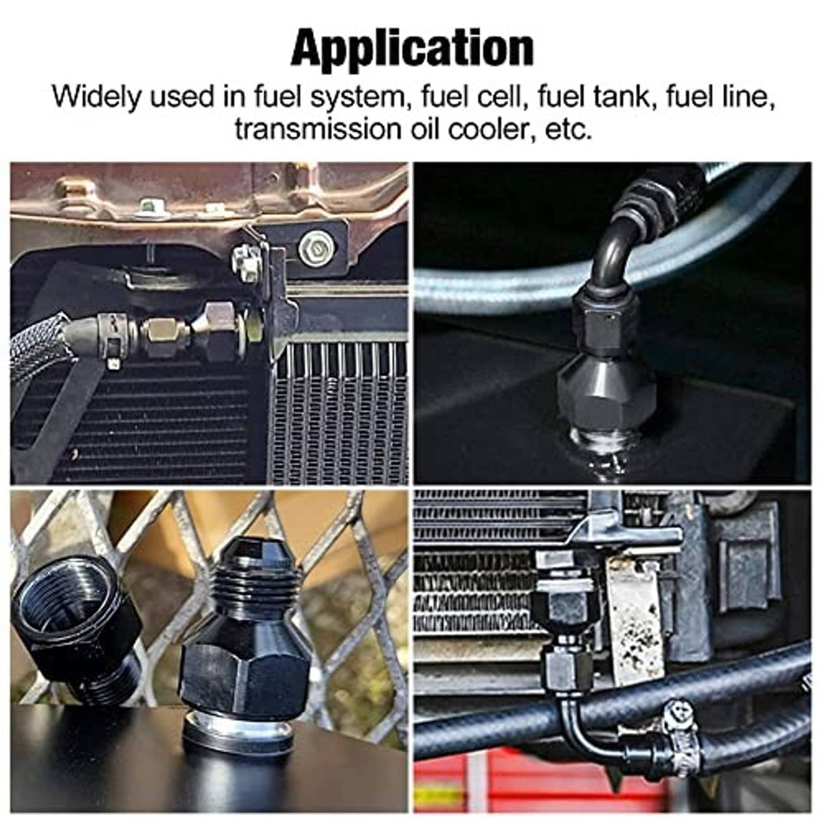 Black AN flare reducer adapter with threaded connection on a metal fitting
