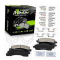 8-piece ceramic brake pad set in box with multiple pad pieces and clips
