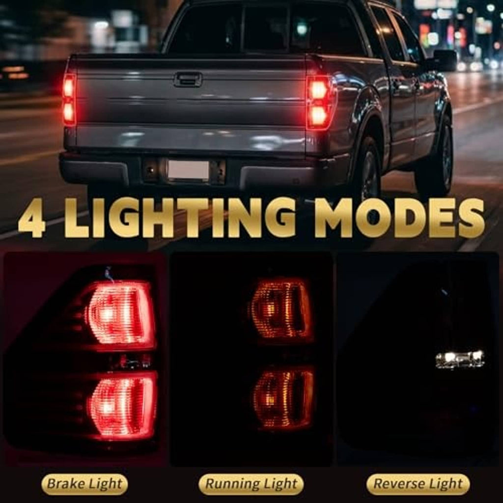 Smoked tail light assembly with red illumination modes on rear lamp units