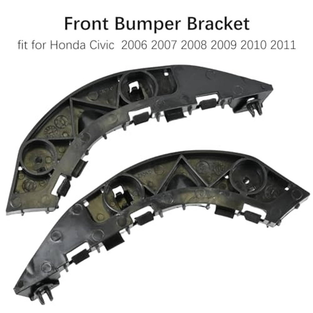Front bumper bracket set, black plastic with mounting tabs and round screw holes